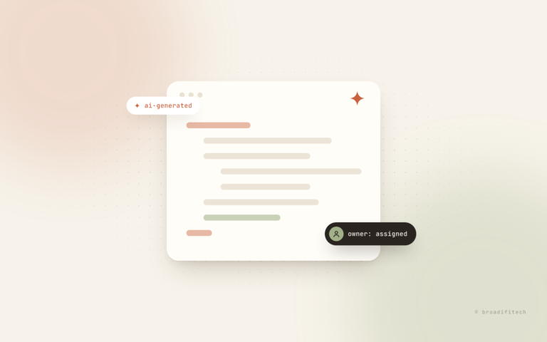 A cream code card with an orange sparkle, an ai-generated chip and a dark owner: assigned chip on a soft sand background
