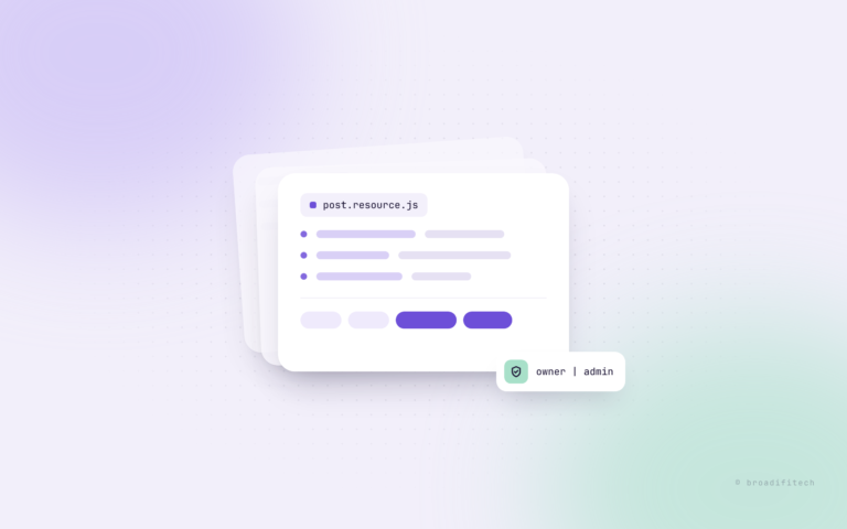 A stack of three cards on a soft lilac background, the top card showing one resource file with an owner or admin access chip